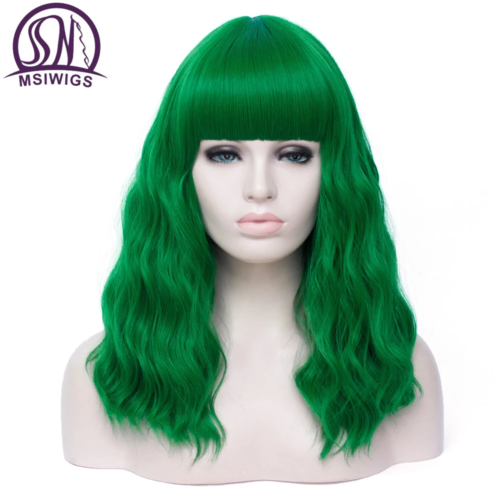 MSIWIGS Bobo длинные вьющиеся парики для косплея женские зеленые с челкой
