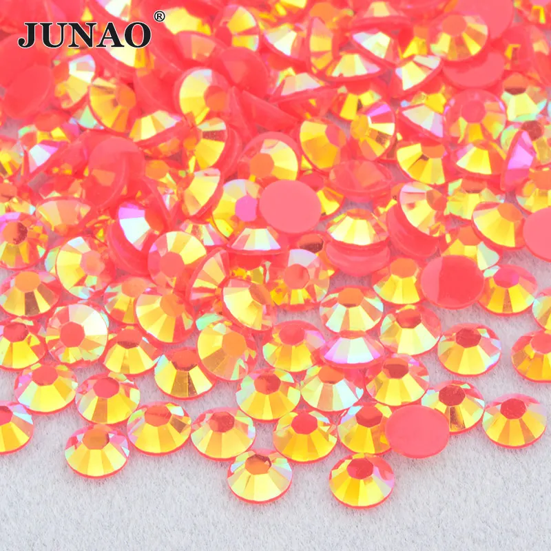 JUNAO 4 5 6mm Jelly Pink AB Flatback Round Rhinestone Glittler Resin Strass Stones Stickers Nail Art Decoration Glue On Crystal 