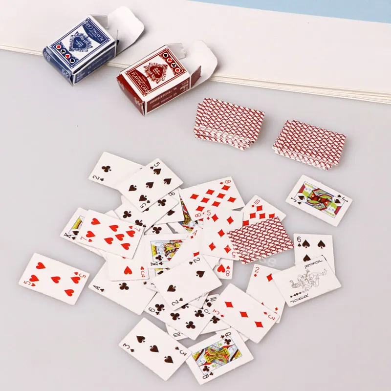 1Set Miniature Items Mini Poker Playing Cards Toys Pretend Play Poker for Barbie House 1/12 Dollhouse Decor Accessories Children 5