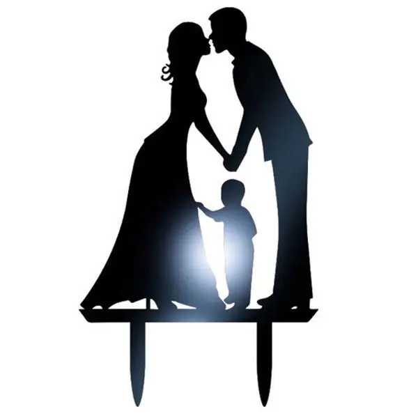 

New Wedding Cake Topper Insert Card Acrylic Cake Decoration Groom bride kiss / child(Gold)