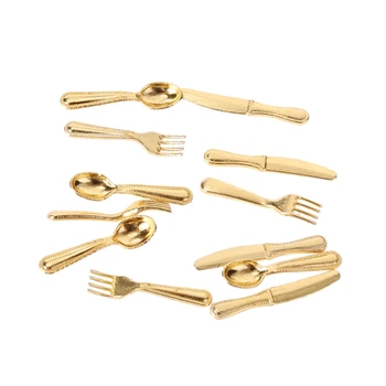 

1:12 Dollhouse Metal Cooking Tool Fork Spoon Silverware Kitchen Tableware Toy