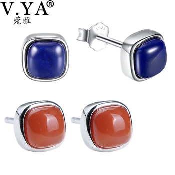 

V.YA 925 Sterling Silver Jewelry Natural Lapis Lazuli Earrings For Women Square Shape Vintage Earring Oorbellen Voor Vrouwen