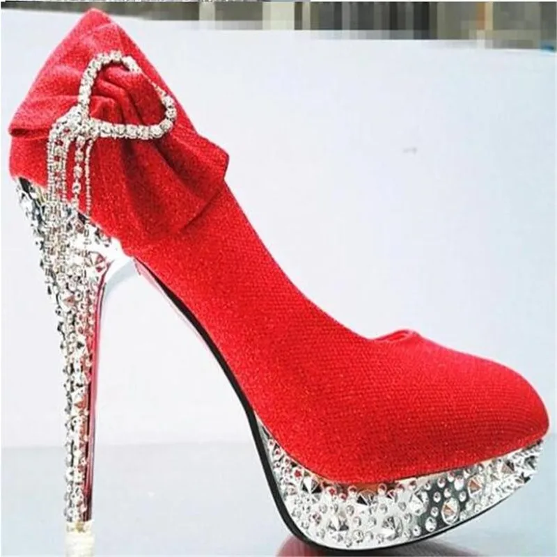 Tanie Jesień i zima nowy eleganckie buty damskie buty ślubne buty na wysokim obcasie dżetów łuk szpilki pojedyncze buty 7 cm 10 cm  11cm