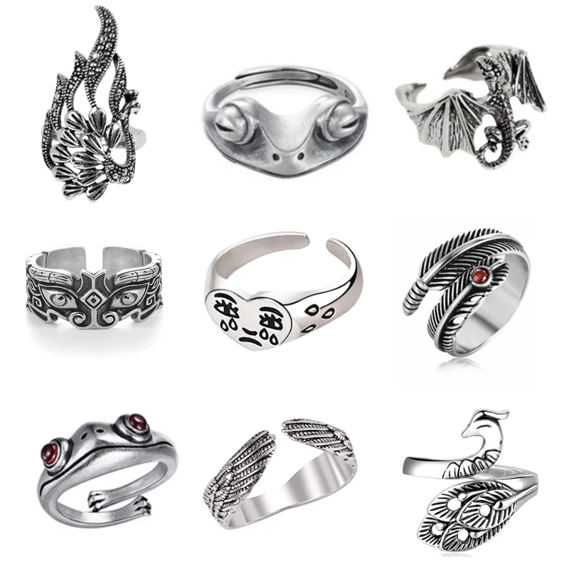 Finger Ring Animal Ring Adjustable Rings Ring Set Gold Color Rings Gold Color Ring Badminton T Shirt Retro Peacock Frog Ring Men Women Fashion Alloy Rings Animal Wings Hip Hop Rock Jewelry Gift Resizable