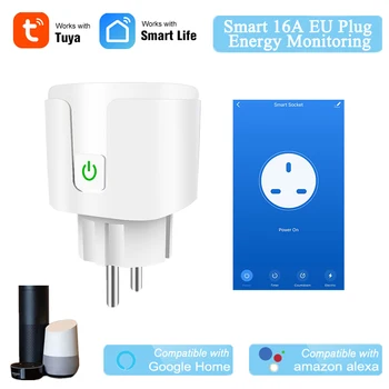 

Tuya Smart 16A EU Plug With Energy Monitoring WiFi Socket Compatible With Alexa Echo Google Nest APP Wireless Control Type-F