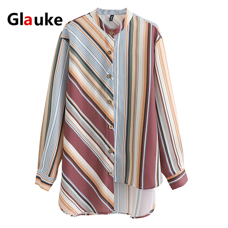 

GLAUKE Women Shirts Stripe Half Long Sleeve V Neck Cotton Linen Buttons Blouse Loose Elegant Summer Autumn Casual Long Tops Tuni