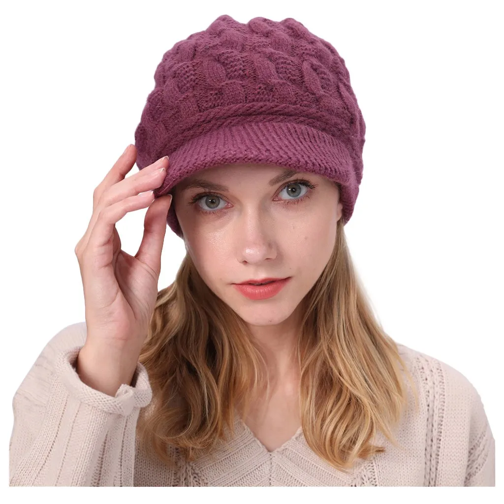 Hot Pink Берет, вязаная шапка, сохраняющая тепло, зимняя, повседневная, берет, вязаная шерстяная шапочка, шапка, утолщенная, лыжная шапка, сомбреро, Прямая поставка# y2 - Color: Hot Pink