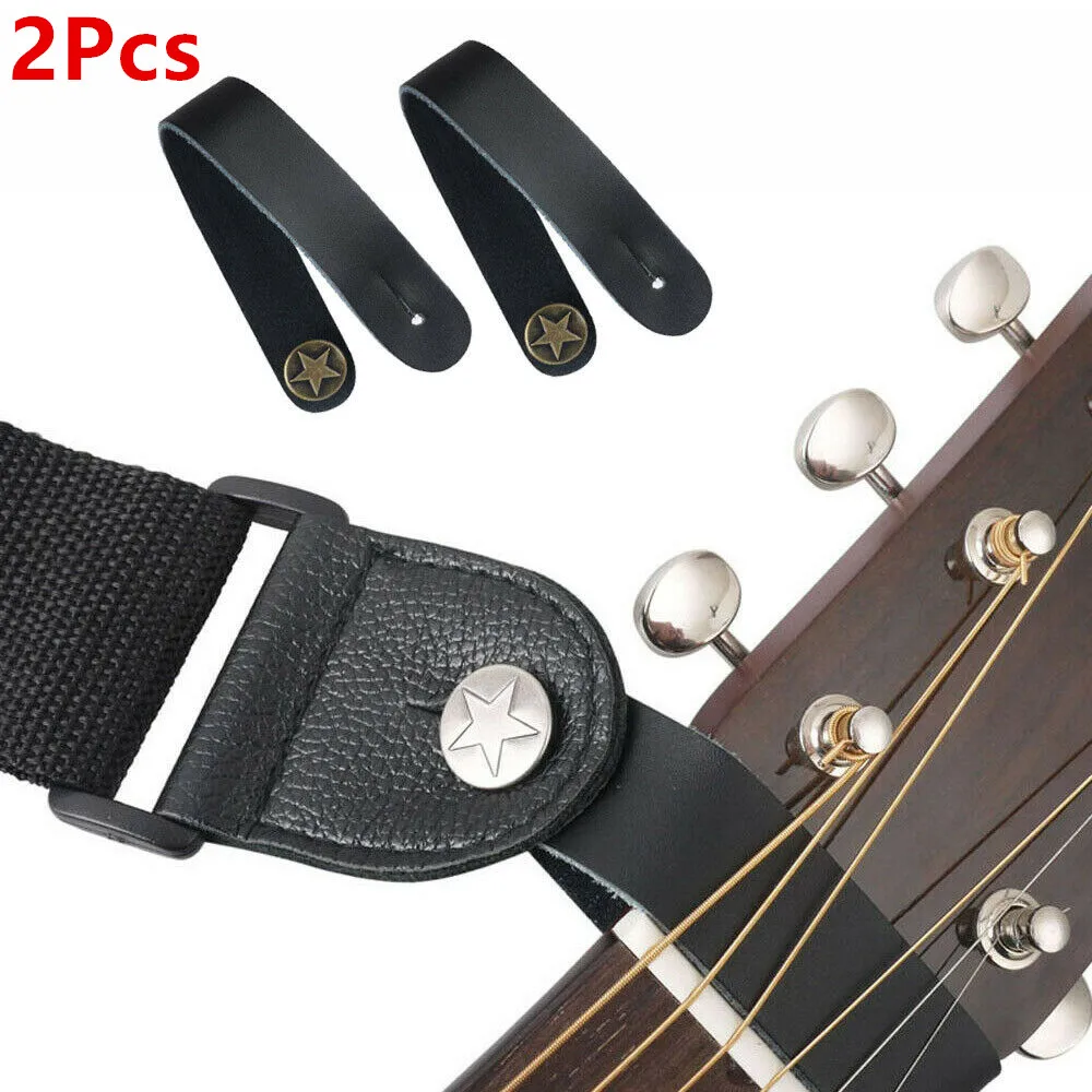2Pcs Durable Leather Guitar Strap Holder Button Safe Lock for Acoustic
