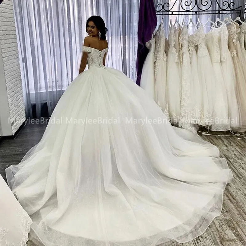 Vestidos Novia Роскошные свадебные платья с блестками с открытыми плечами бальное платье принцессы Свадебные платья Robe De Mariee свадебные платья