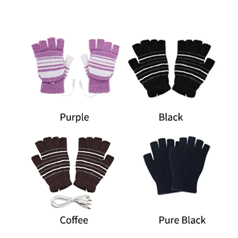 2 шт. рукавица с крышкой USB подключение Велоспорт Спорт моющиеся практичные лыжные Вязание Теплые уличные зимние перчатки с подогревом