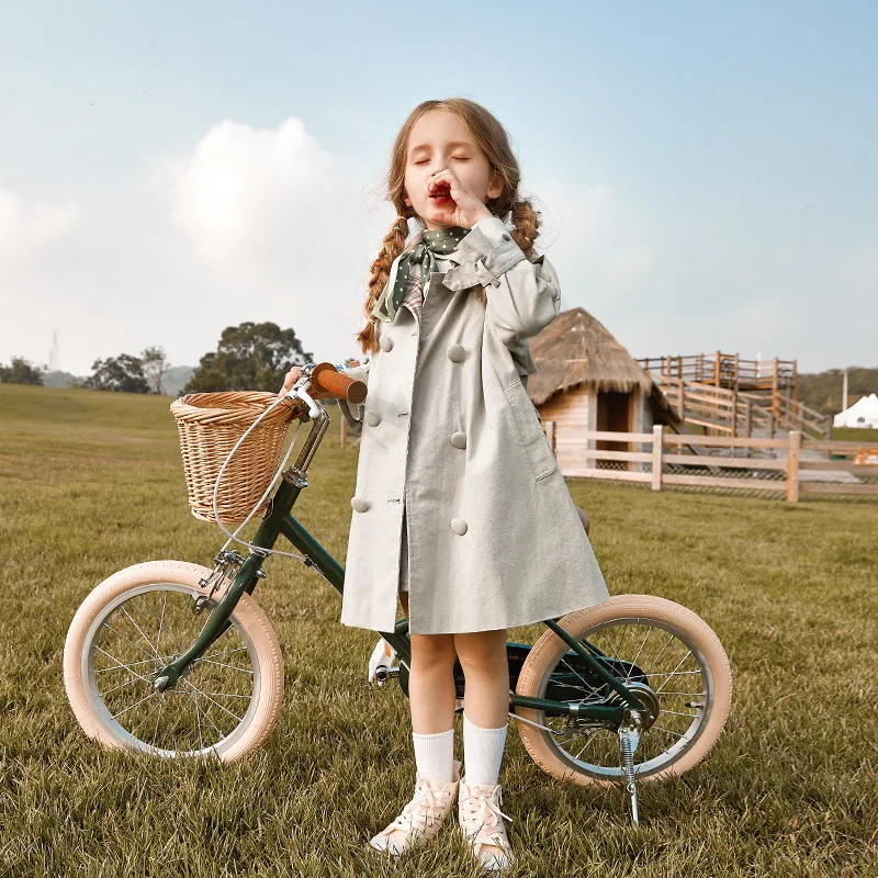 

Girls Windbreaker Long Spring Autumn New England Style Girls Fashion Foreign Style Coat Double Breasted Coat Girls Trench Coat