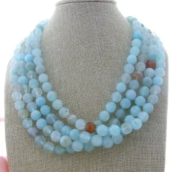 

H011807 20'' 4 Strands 10mm Round Faceted Blue Agate Necklace