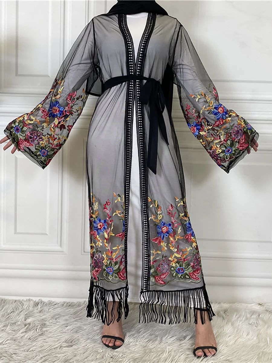 1904#New Arrivals Arab Fashion Printed Lantern Sleeve Cardigan Robe Muslim Abaya - CHAOMENG MUSLIM SHOP