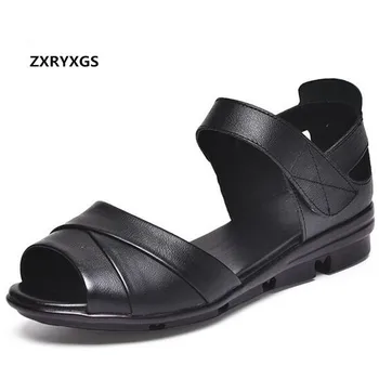 

Promotion Top Soft Cowhide Summer Sandals Women Leather Sandals Flat Comfort Casual Sandals 2020 Large Size Shoes Women Sandals