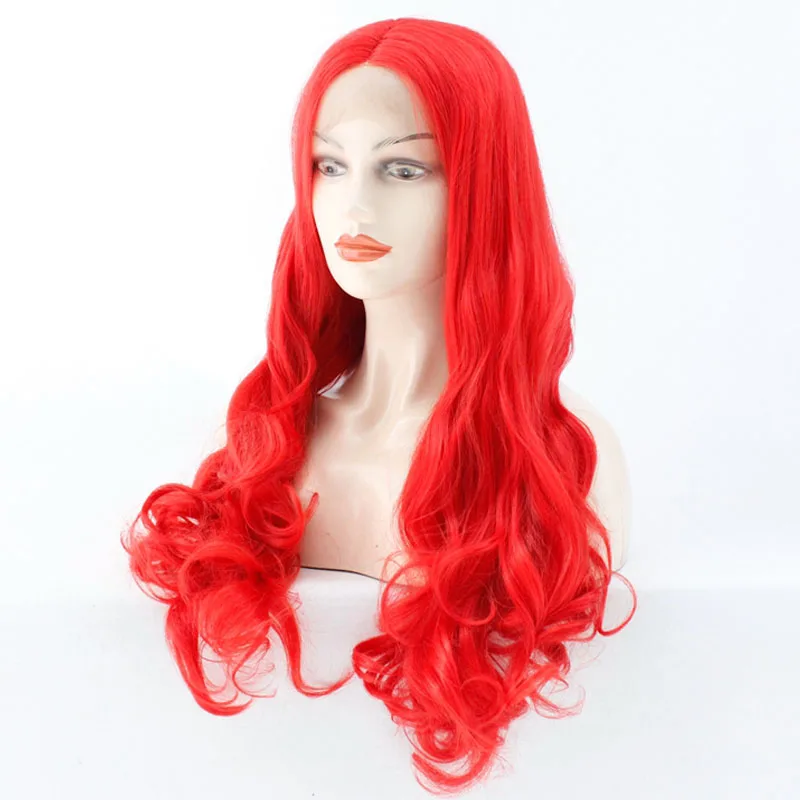 Парик Белоснежки, кружевные передние парики для женщин, вечерние, косплей, натуральный, серебряный, белый, длинные, пушистые, волнистые, волнистые, синтетический парик - Цвет: Красный