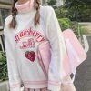 Pull ample brodé de fraises pour femme, vêtement japonais, mignon, Kawaii, Ulzzang, coréen, Harajuku ► Photo 1/5