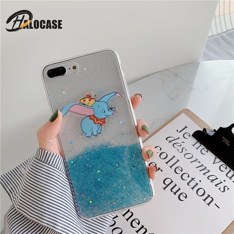 

Halocase 3D Bling Glitter Phone Case For iPhone XS MAX XR 10X 7 8 6 Plus Cute Cartoon Dumbo Fly Elephant Soft Cover Phone Cases