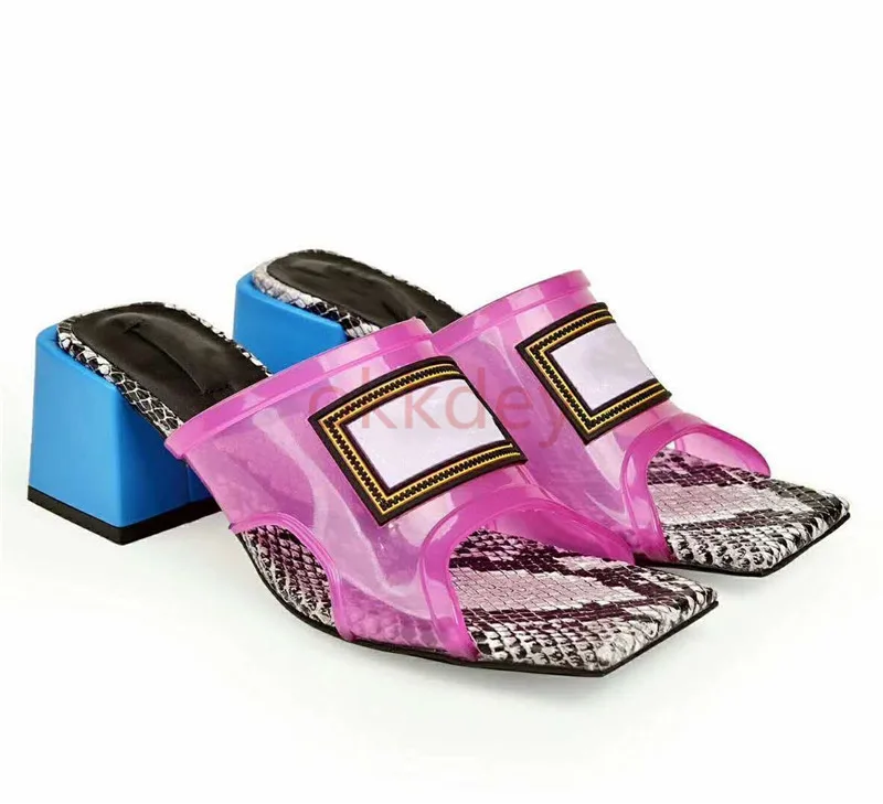 

Brand New Ladies Pvc Beach Flip Flops Slipper Women Summer Heel Pvc Snake Leather Atoll Mule Sandal Shoes High Quality Size 43