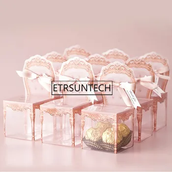 

100pcs Plastic PVC European Anniversary Wedding Favors Chocolate Packaging Gifts Boxes Chair Shape Candy Box for Guests