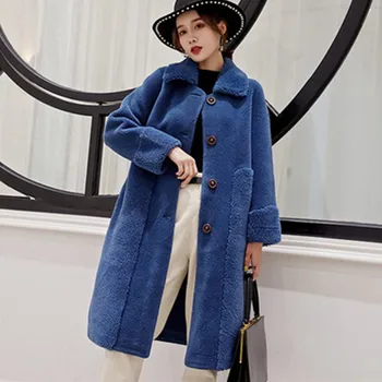 

100% Granular Sheep Shearling Fur Coat Lamb Fur Jacket Women 2020 Autumn Winter New Casual Long Warm Wool Outerwear Female