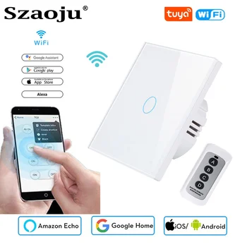 

Szaoju touch switch EU standard,white crystal glass panel, Tuya smart 433RF, Ac220v, 1 set, 1 way, wall light, wall touch screen
