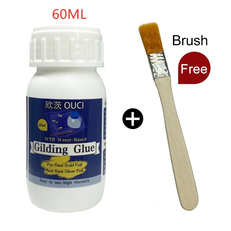100ML/60ML Gilding Glue for Gold Leaf Foil Water-based Glue for Gold Foil Sheets Gilding Adhesive For Real 24k Gold Leaf 