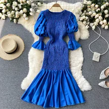 Aliexpress - Women Evening Party Fishtail Dress 2021 Fashion Elegant Puff Sleeve Slim Long Dresses Spring Autumn High Waist Female Clothes