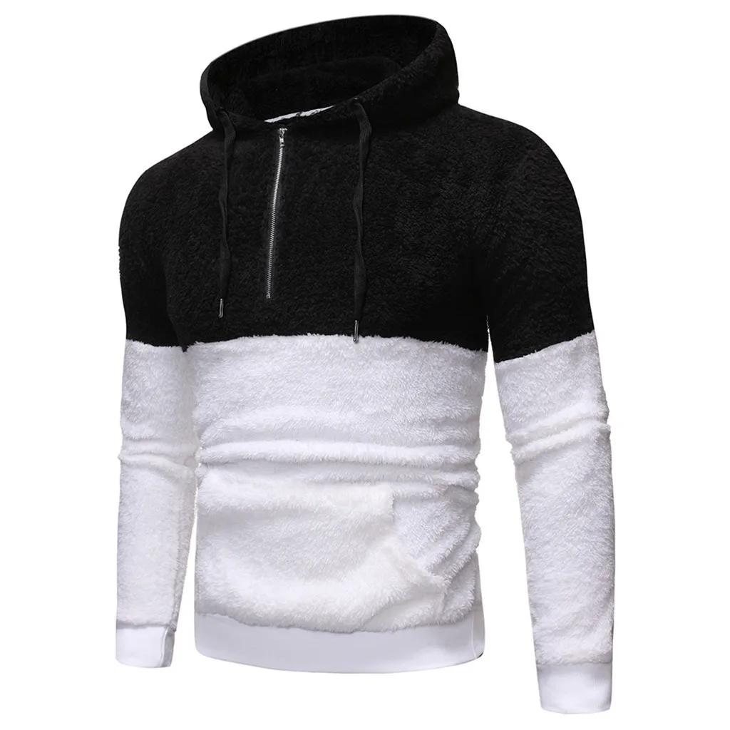 Men's Winter Long-sleeved Stitching Hooded Sweatshirt Sports Casual Pullover Sweatshirt Fitness Exercise Workout Sportswear#g4 - Цвет: Черный