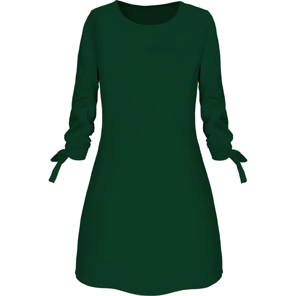 Женское повседневное мини-платье размера плюс с длинным рукавом, осенне-зимнее однотонное платье свободного кроя Harajuku, корейское элегантное женское платье# H - Цвет: Зеленый