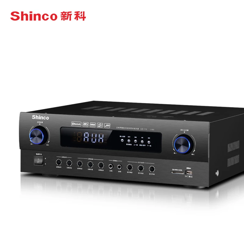 Shinco светодиодный-715 усилитель мощности Сумка для карты KTV Конференц-сценический домашний аудио усилитель высокой мощности реверберация двусторонний микрофон