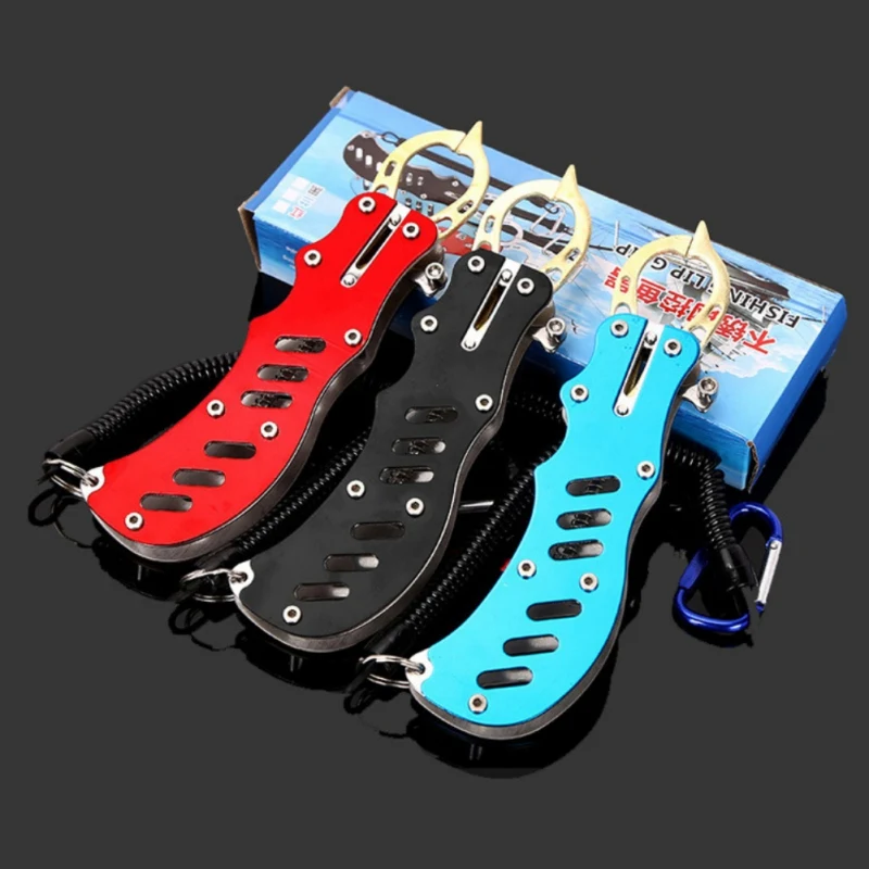 

Stainless Steel Fish Lip Gripper Grabber Fishing Grip Tackle Clip Curved Mouth Control Fishing Tool With Lanyard
