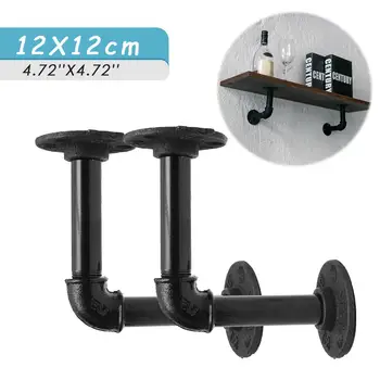 

2 Pcs Retro Style Black Iron Pipe Shape Shelf Bracket Support Frame Storage Rack Bracket Home Improvement Decor DIY Hardware