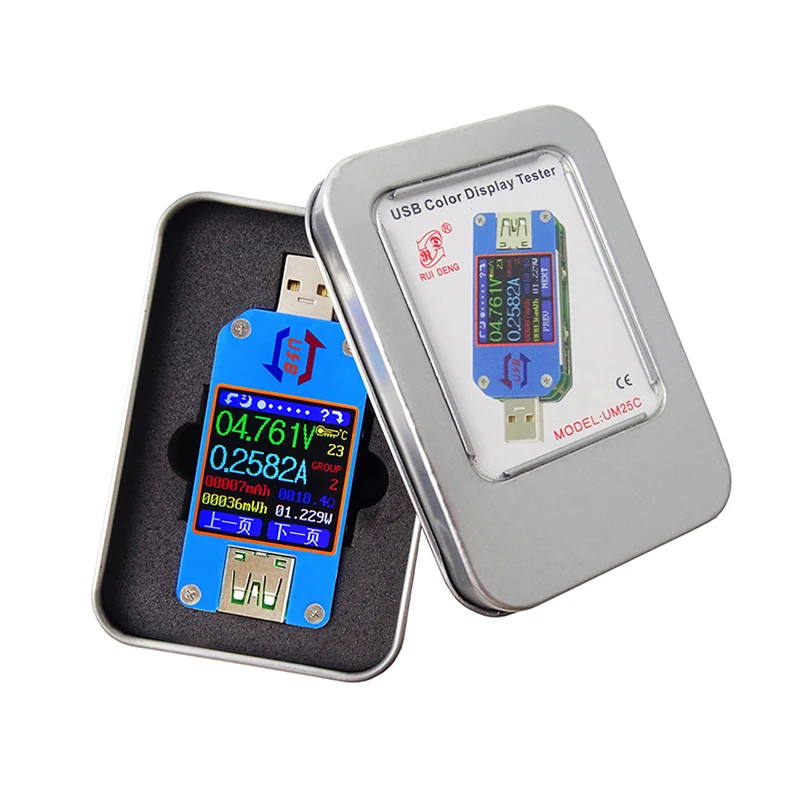 USB вольтметр UM25C с разъемом Type C 2 0 дюйма цветной ЖК дисплей тестер постоянного