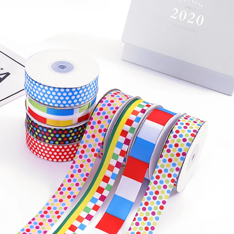 

10 yards (22mm) polka dot check printing polyester webbing ribbon for gift packing