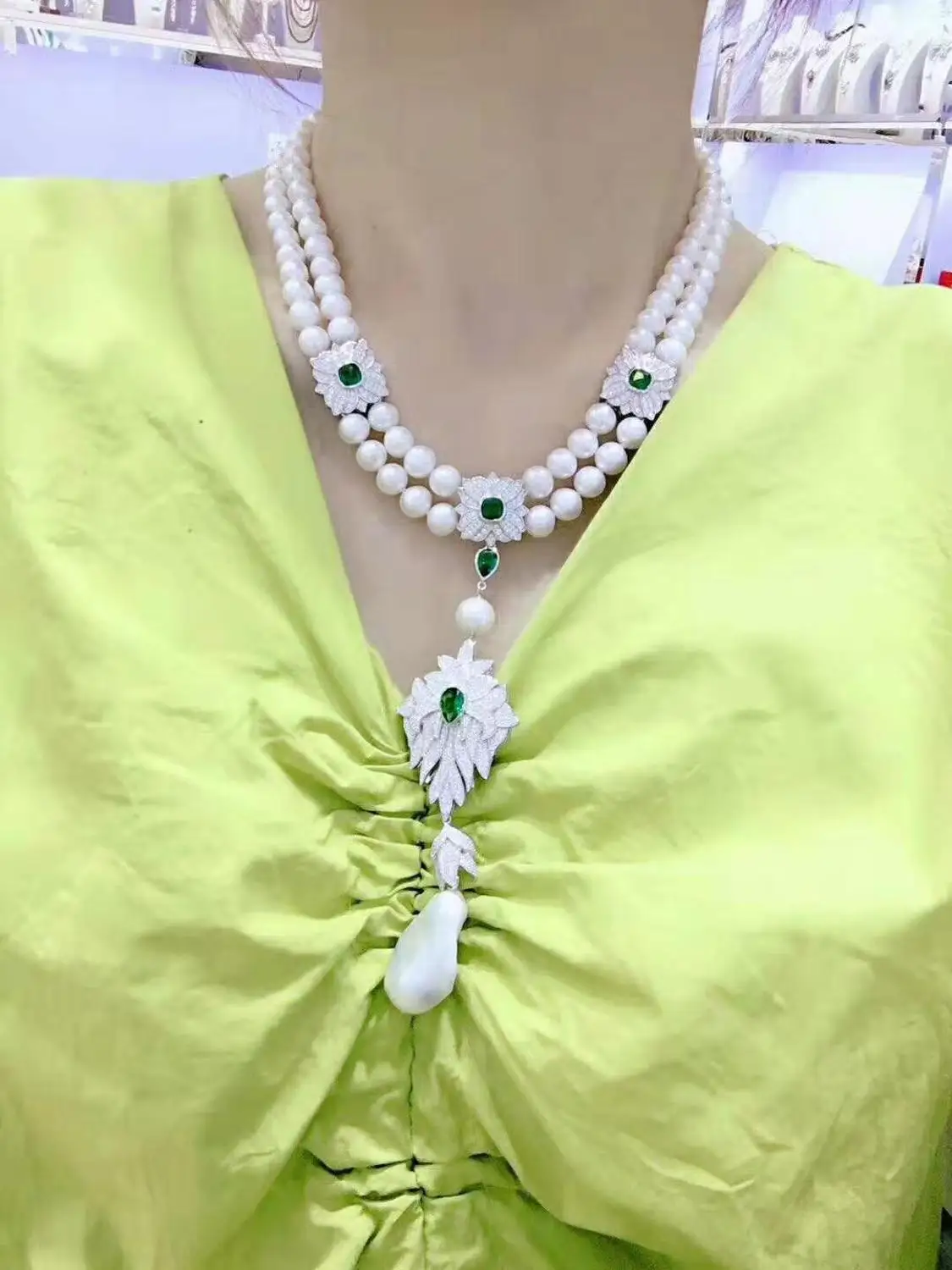 

Hand knotted 53-55cm 2rows 7-8mm natural white freshwater cultured pearl sweater chain pendant necklace fashion jewelry