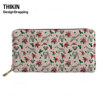 

THIKIN Floral Schnauzer Printing Women PU Wallets Long Leather Purse for Card Holder Ladies Portefeuille Femme Grande Capacite