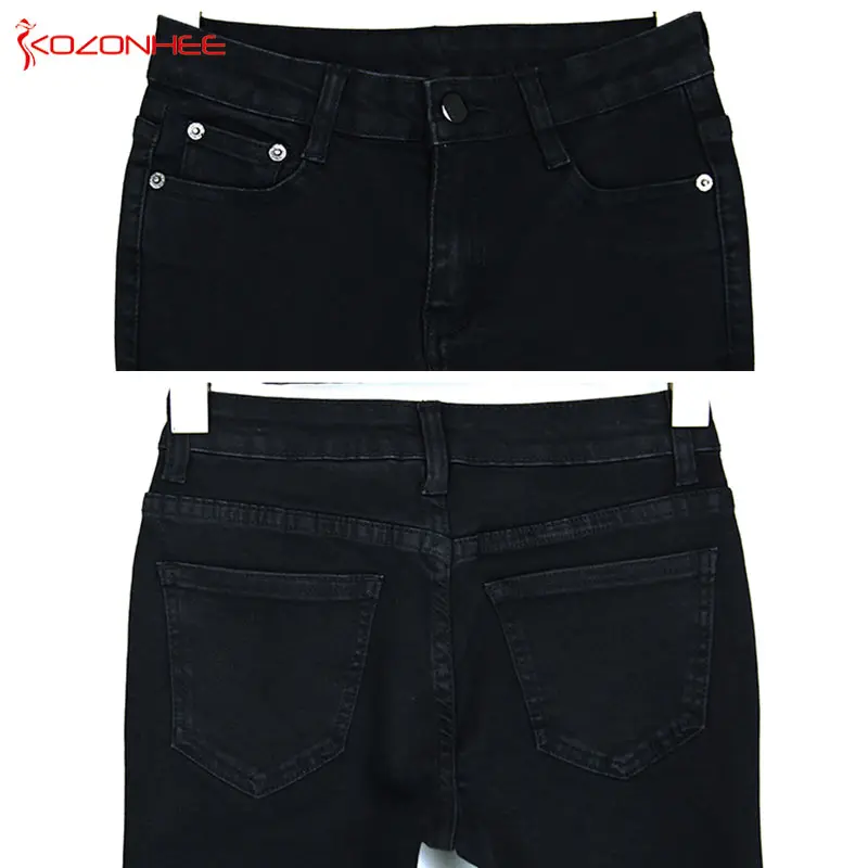 Стрейчевые эластичные черные расклешенные джинсы с заниженной талией женские