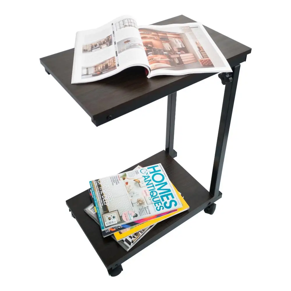 

KKTONER Sofa Side Table slide under Height Adjustable Wooden LaptopTable Mobile Dining Table End Table with Wheels Walnut Color