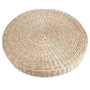 

NEW-Round Straw Chair Seat Mat Grass Cushion Pad Beige Handmade Weave Floor Pillow Mat Yoga Tatami Decor 40X40cm