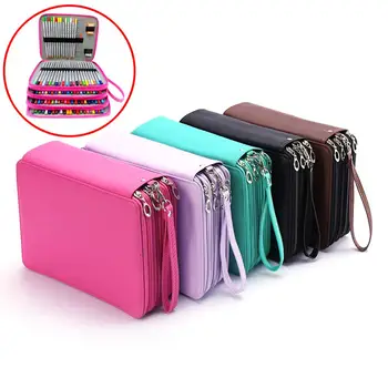

1PC 184 Slots Colored Pencil Case Large Capacity Soft and PU Leather Pencil Holder Organizer with Carrying Handle