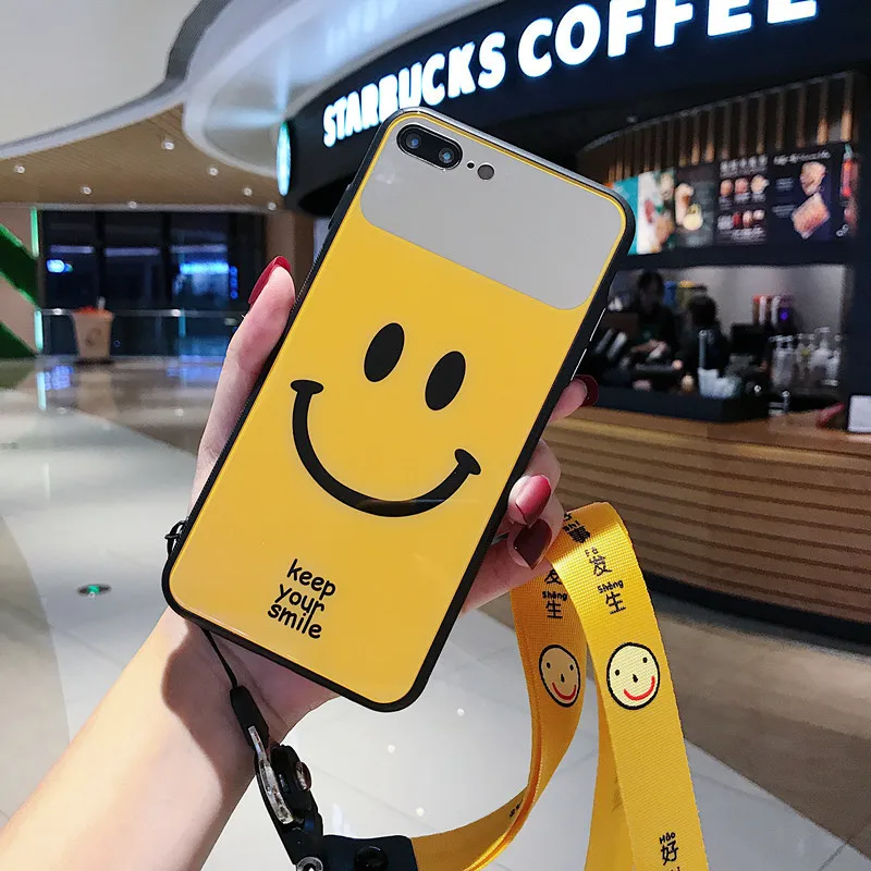 Простой креативный зеркальный чехол для телефона со смайликом для IPhone 11 Pro XS Max XR 7 8 6S Plus модный ремешок из закаленного стекла