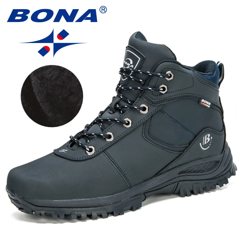Men Leather Boots BONA Nubuck Leather Winter Boots Men Warm Sneakers Outdoor Anti-Slip Ankle Plush Snow