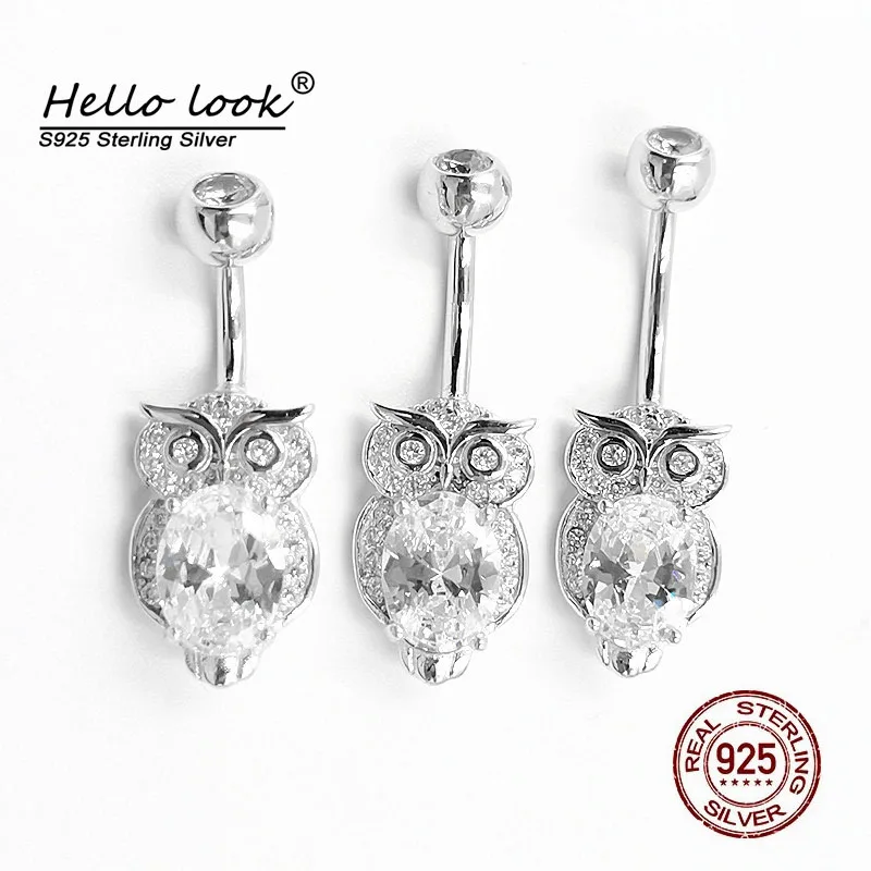 

HelloLook Cute Owl Belly Button Rings 925 Sterling Silver Belly Ring for Women Navel Piercing Body Jewelry