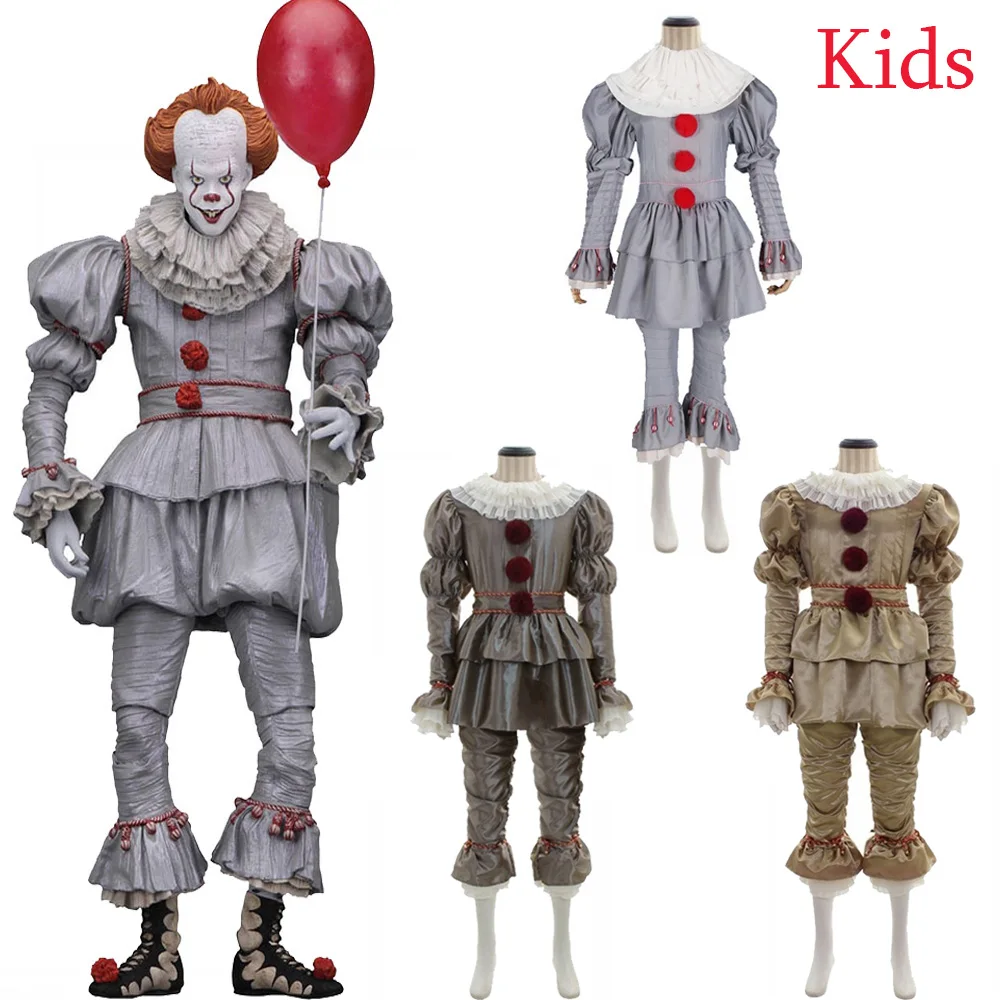 

Kids Movie It: Chapter Two Pennywise Cosplay Costume Boys Girls Clown Stephen King's It Halloween Party Costumes Golves Mask Free Shipping