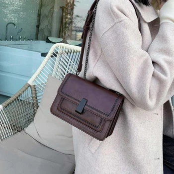 

Vintage Leather Mini Crossbody Bags For Women 2020 Chain Design Quality Shoulder Messenger Bags Female Travel Handbags
