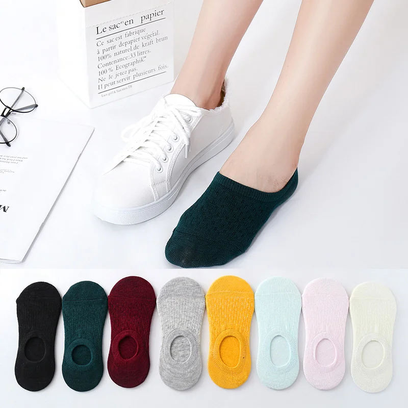 5 Pairs Of Ladies Silicone Non-slip Breathable Invisible Pure Cotton Solid Color Ankle Boots Socks Women Soft Slippers Socks