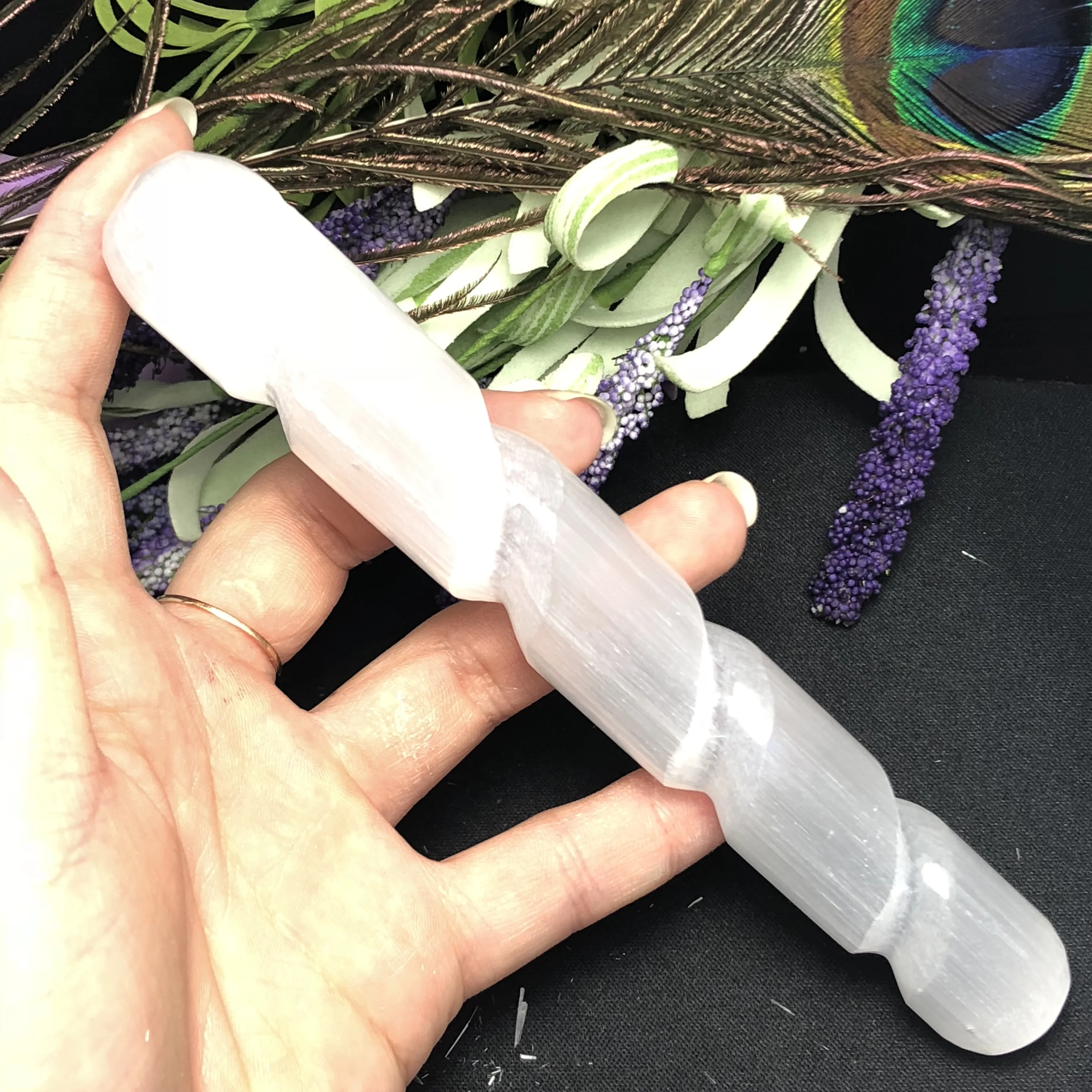 

Selenite Crystal Wand Healing Massage Spiral Polished Log Stick Gypsum Cleanse