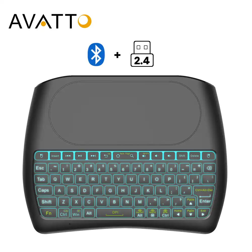 Avatto D8 Bluetooth 2 4 グラムデュアルモード充電式ミニゲーミングキーボードとタッチパッド 7 色ledバックライトpcのtvボックスipad Iphone Keyboards Aliexpress