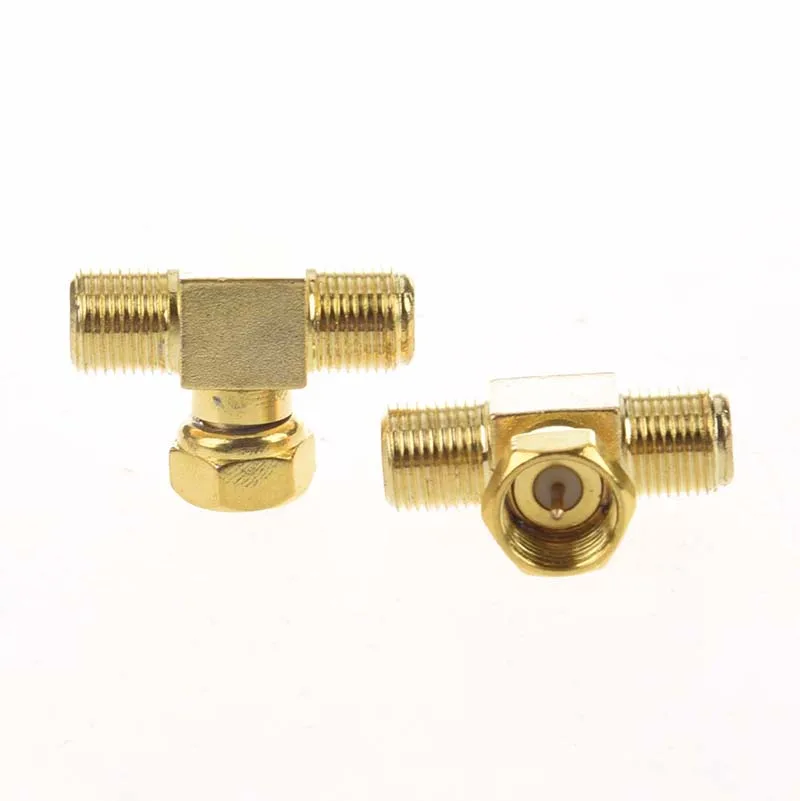 

2pcs T shape F-Type F 1 Male to F 2 Female RF Adapter Connector Gold Tone Plated
