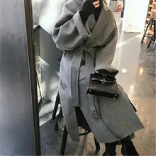 Винтажное шерстяное женское осеннее пальто зимние длинные шерстяные куртки для женщин с поясом пальто XA177